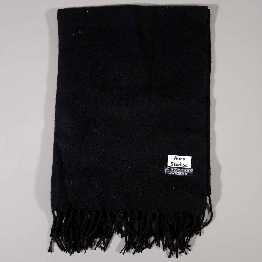 Acne Studios Scarf Unisex OS Black Virgin Wool Fringed Canada Wrap Made in Italy